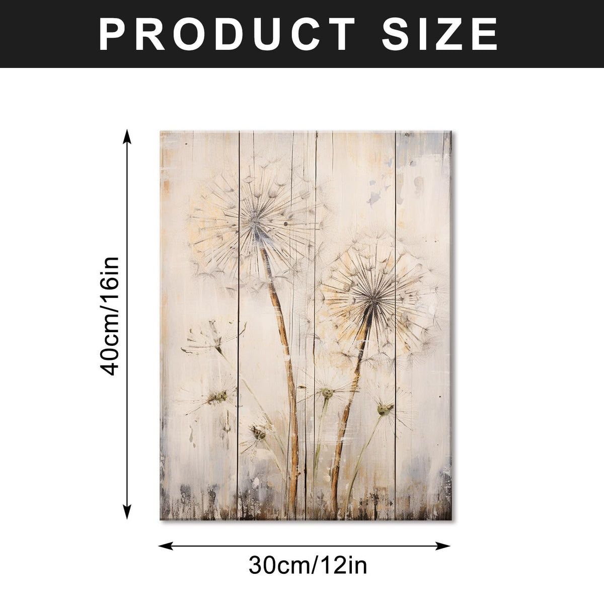 White Dandelion Wood Canvas Wall Art Rustic Home Decor Modern Home Decor for Living Room Home Bedroom Decoration Framed Ready to Hang12 x16 (16"L x 12"W / Dandelion)