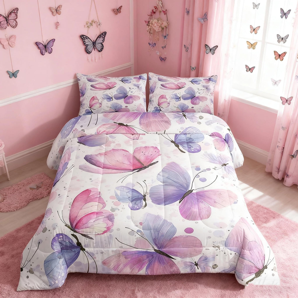 Girls Butterfly Comforter Set Queen Size Bedding Set (Multi 816 / Queen)