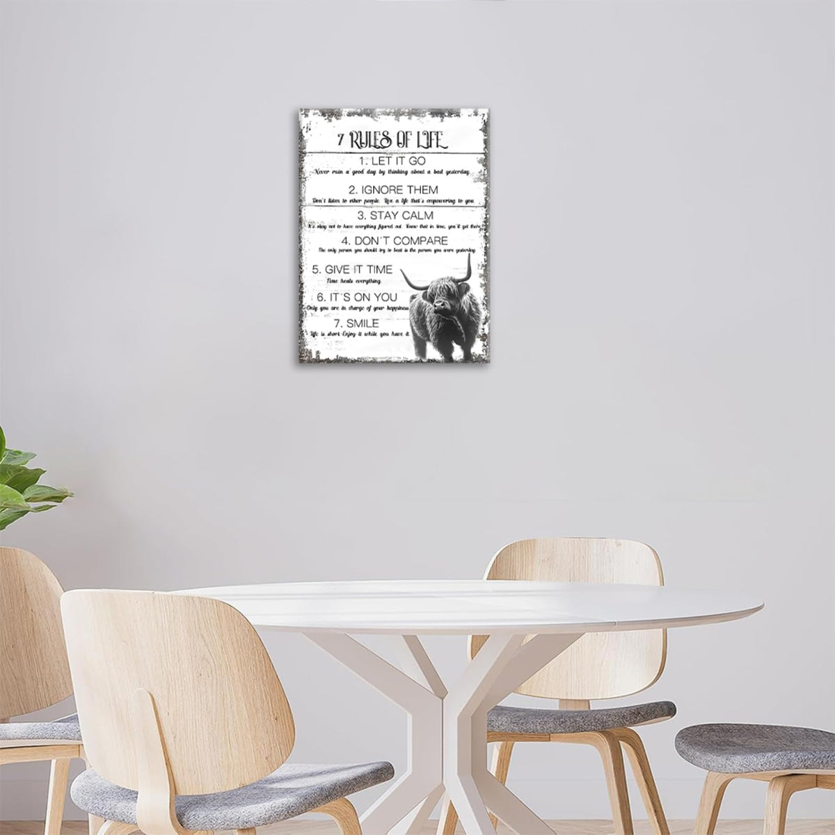 7 Rules of Life Signs Wall Art Inspirational Motivational Quotes Cow Wall Decor Pictures Painting Canvas Prints Framed Home Artwork for Bedroom Classroom Office 16"x20" (7 Rules Of Life / 20"L x 16"W)