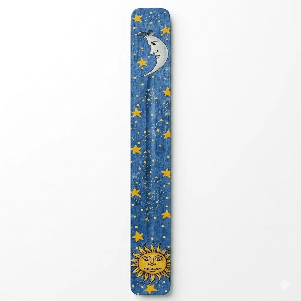 10 Inch Long Incense Stick Holder for Aromatherapy and Meditation Handcrafted Natural Wood Burner for Tranquil Home Ambiance Serenity in Wood (Blue / 1 count)