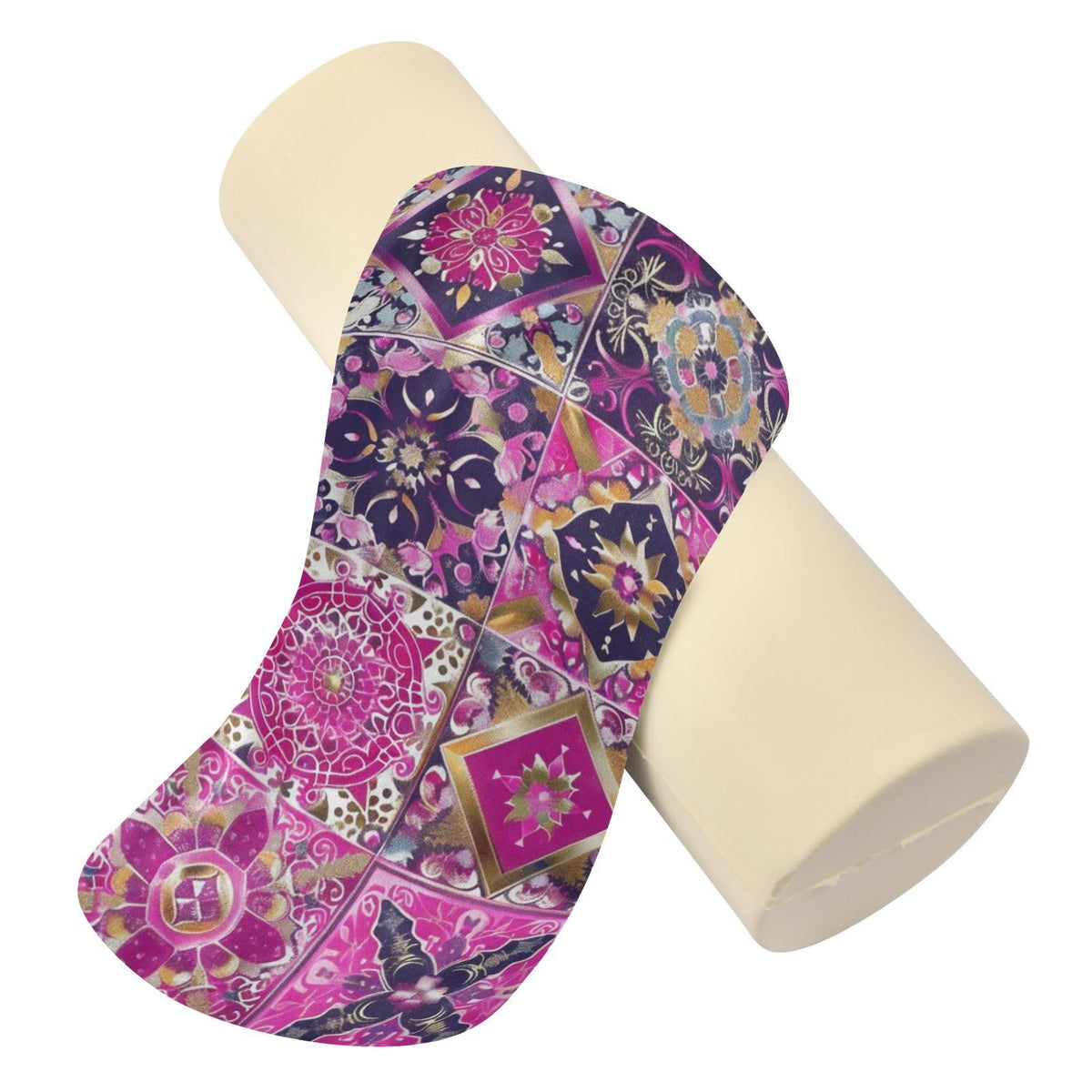 Neck Roll Pillow Bolster Pillows Round Health Memory Foam Long Cervical Cylinder Body Removable Washable Cover Bed Legs Back Yoga Pink Boho Tiles (Paisley 18)