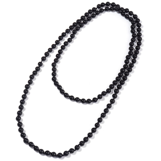 108 Mala Beaded Long Necklace Hand Knotted for Women (Black Agate)