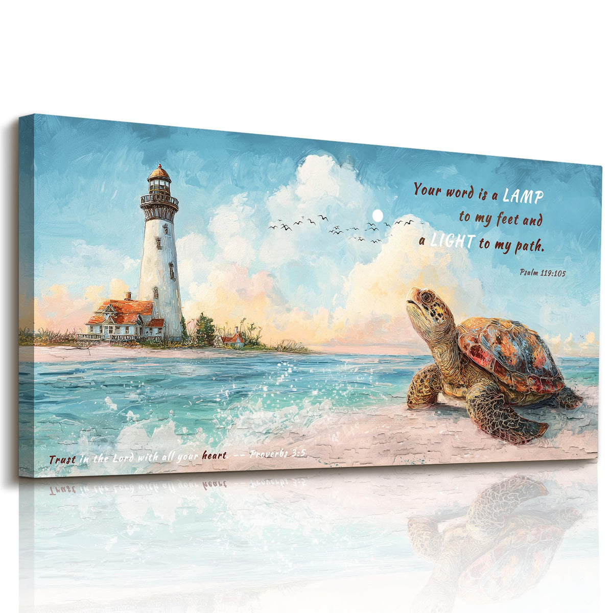Large Coastal Wall Art Christian Scripture Motivational Wall Decor (Scripture Beach / 48"L x 24"W)