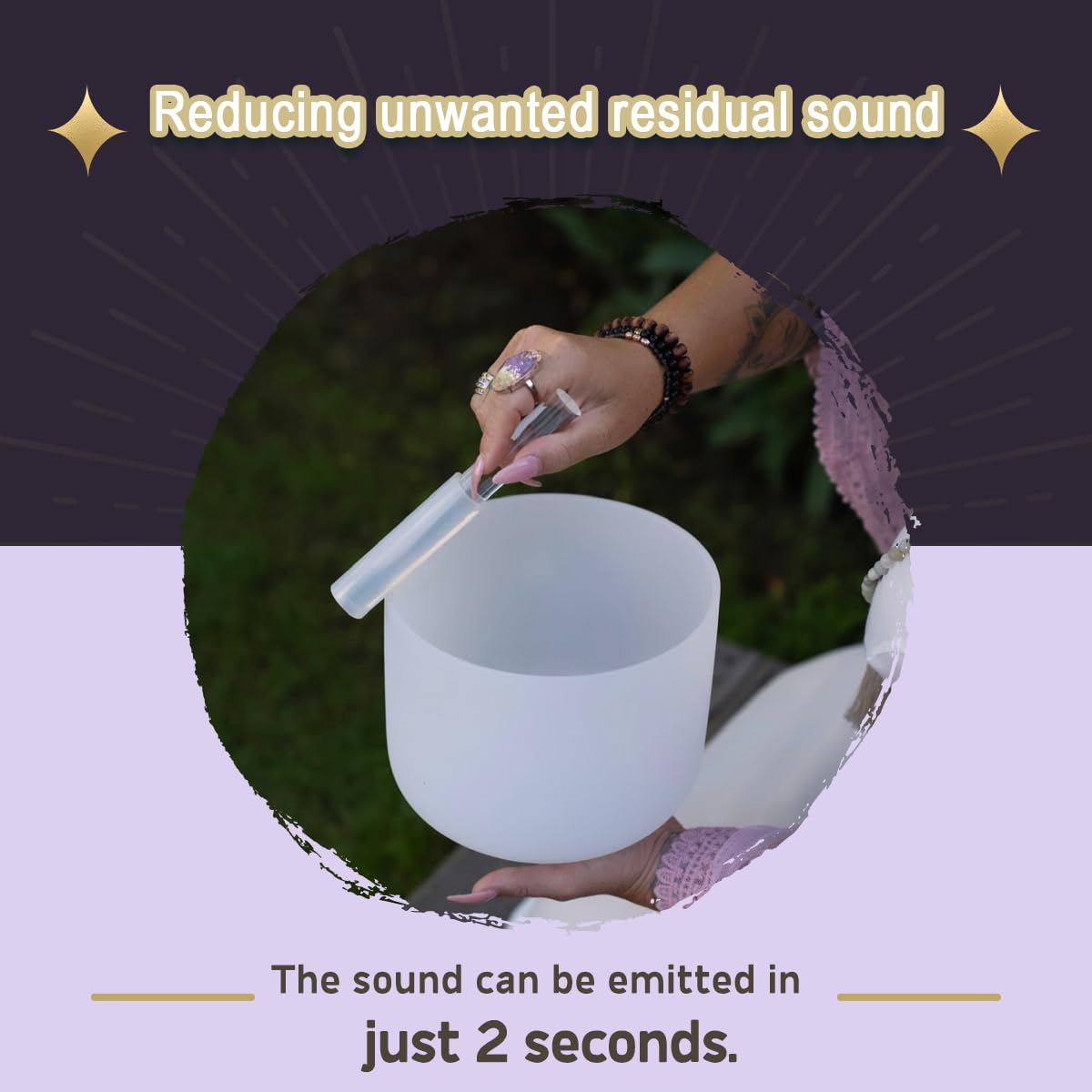 4 Pcs Singing Bowl Mallet Set Includes Solid and Hollow Acrylic Silicone Rubber Striker Mallet for Playing Quartz Crystal Singing Bowls with Bundle Pocket (WhitePurple)