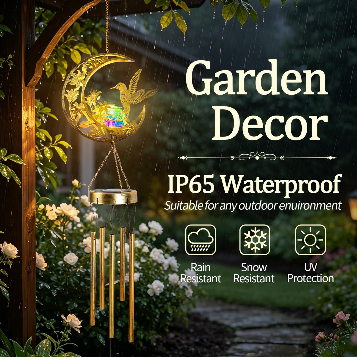 Colorful Solar Wind Chimes for Outside Gifts for Women (Colorful Hummingbird)