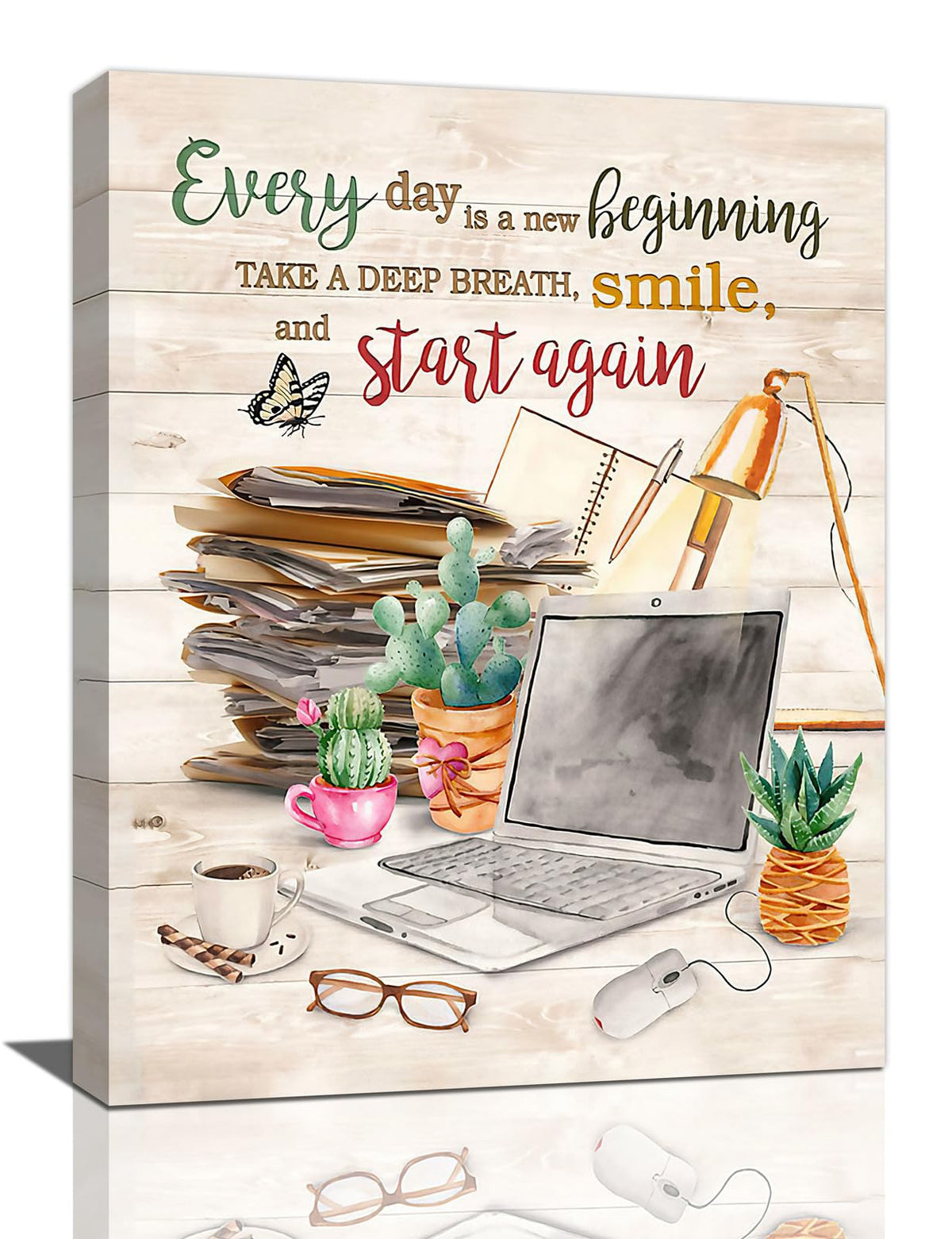 Office Computer Wall Art Every Day Is a New Beginning Pictures Wall Decor Canvas Painting Artwork Framed For Office 12"x16" (Computer / 16"L x 12"W)