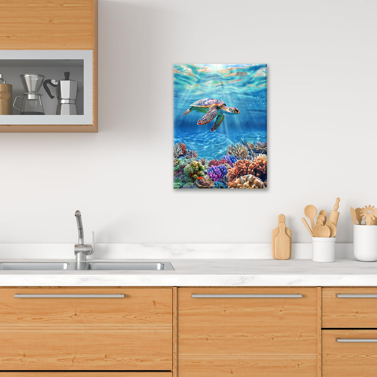 Sea Turtle Canvas Wall Art Coastal Ocean Painting Framed ArtWork 20"x24" (Sea Turtle / 24"L x 20"W)