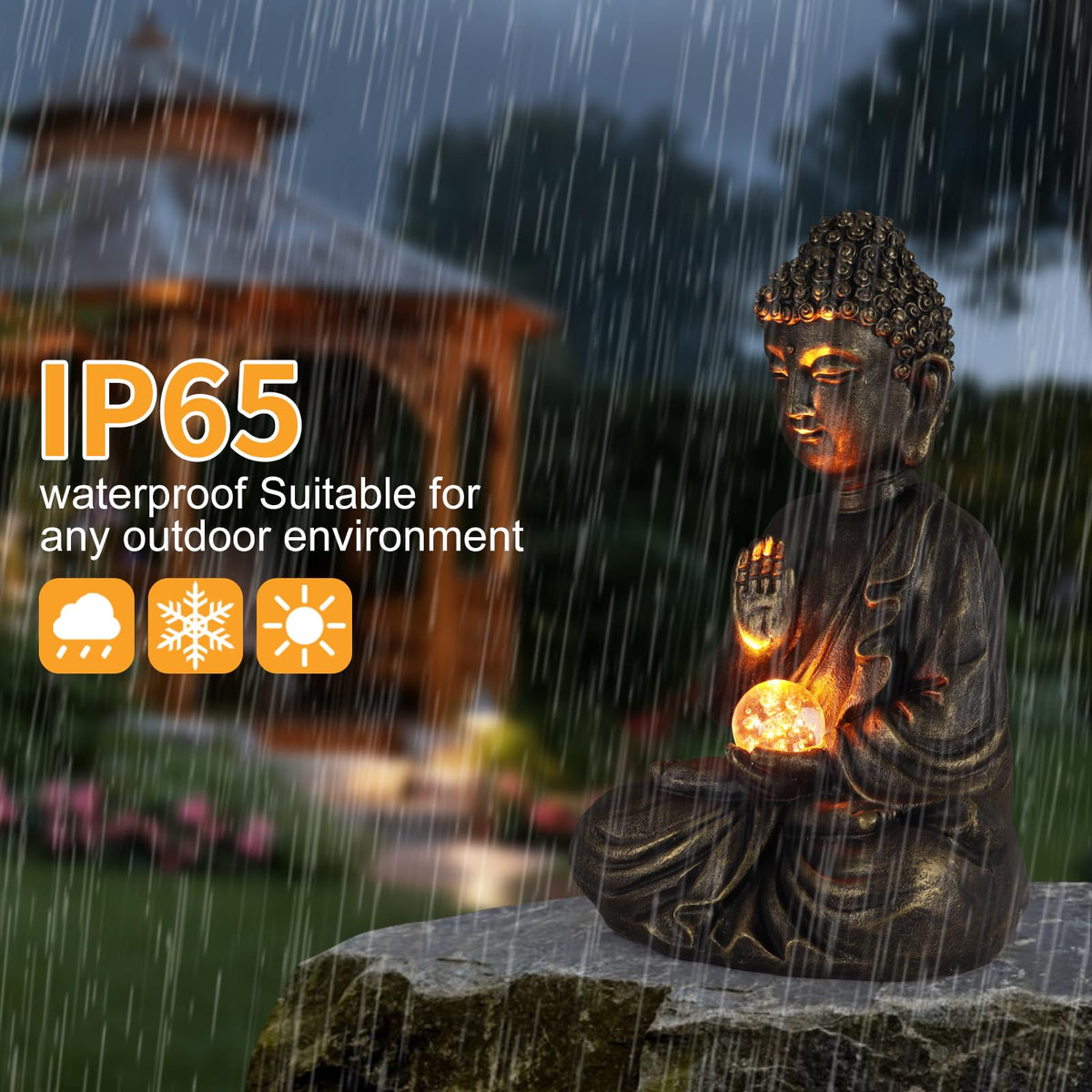 9" Solar Resin Buddha Statue Garden Outdoor Yard Patio Ornament Bronze (Bronze-buddha Solar Light)