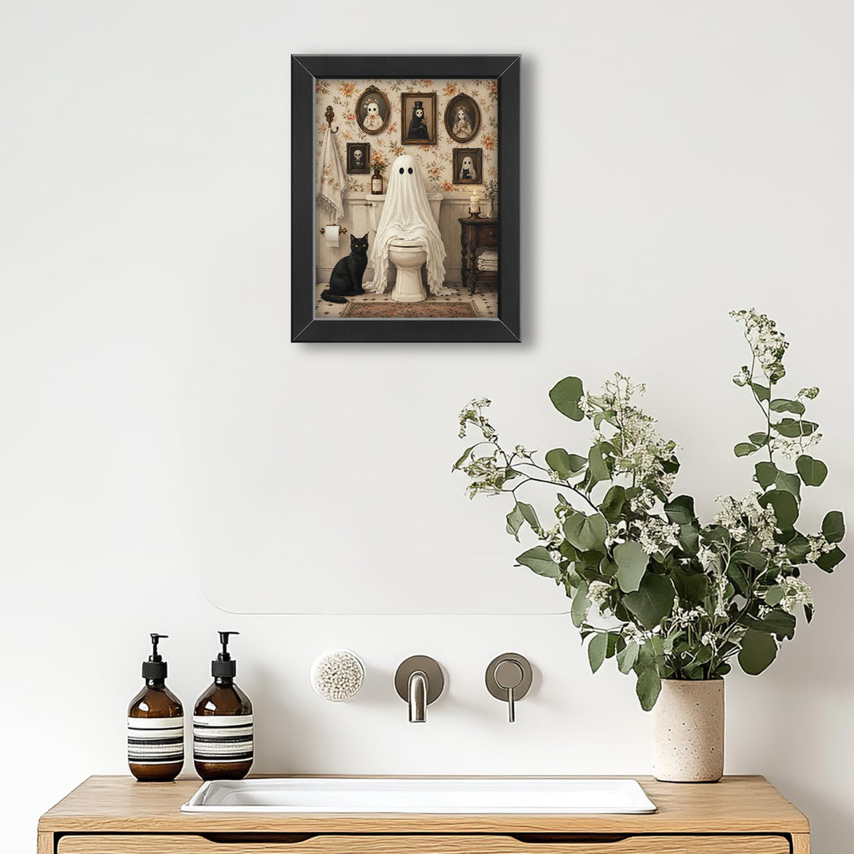 Ghost Bathroom Decor Wall Art (Framed Bathroom Art 924 / 10"L x 8"W)