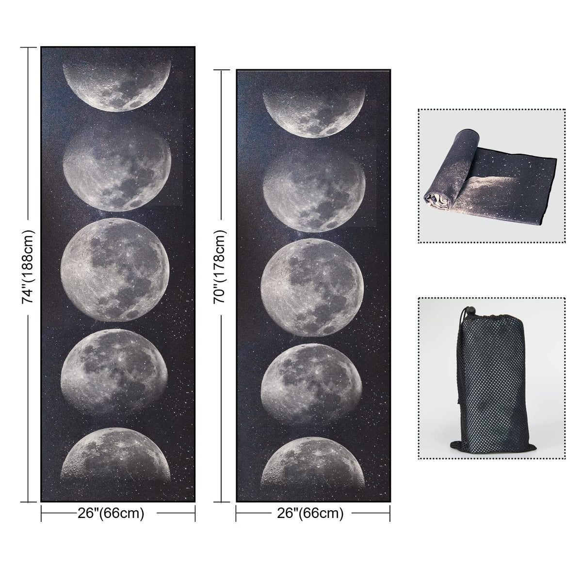 Non Slip Hot Yoga Towel (Moon Cycle / 70"x26")