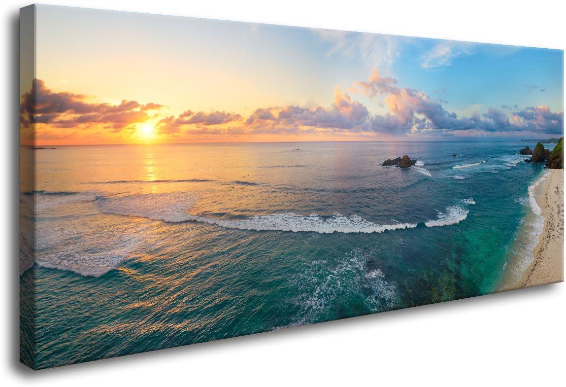 Pictures for Bedroom Wall Decor Living Room Sunset Beach Wall Art Coastal Painting Ocean Room Decor Nature Seascape Poster Prints Framed Modern Artwork Bathroom Home Office Decorations (AcoatL / 40"L x 20"W)