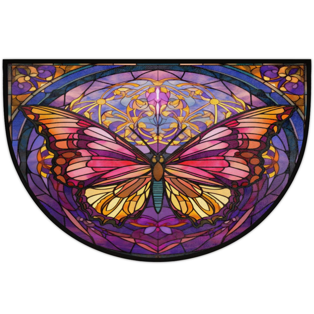 Butterfly Half Round Doormat Non Slip Half Moon Rug Outdoor Welcome Mat (B 013)