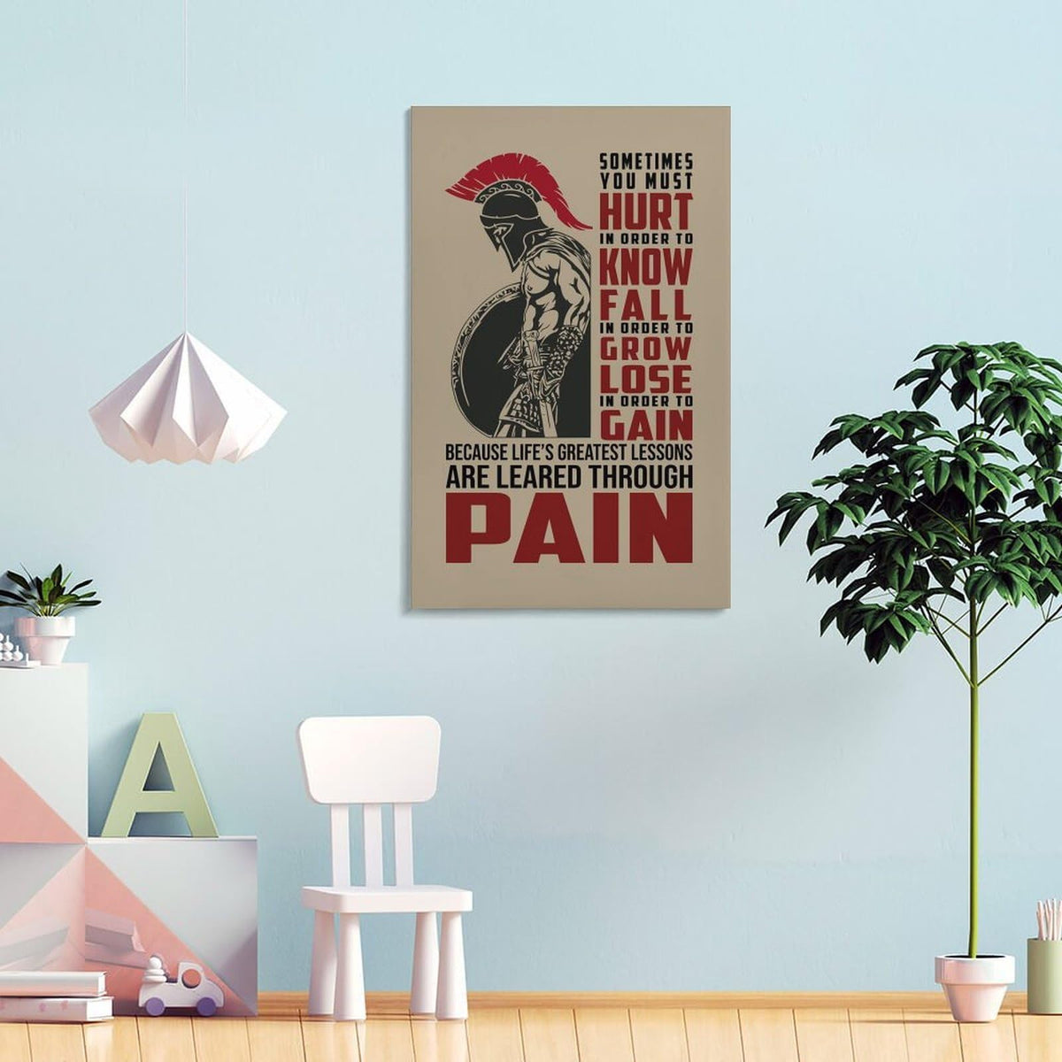 Spartan Motivation Quote Spartan Warrior Canvas Printing Wall Art Prints Wall Decor Posters Pain Lessons Typography Red Black Stoic Gym Office Living Room Bedroom Decor 16x24inch (style-23 / 16x24inch(40x60cm) Frame)