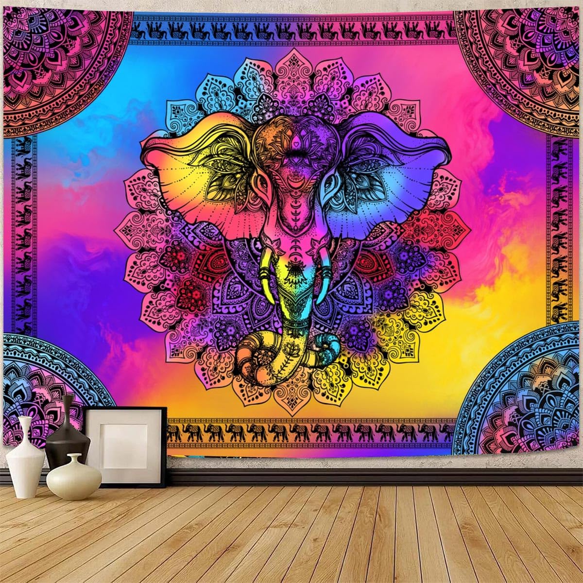 Mandala Elephant Boho Wall Tapestry (Colorful / 59"L x 51"W)