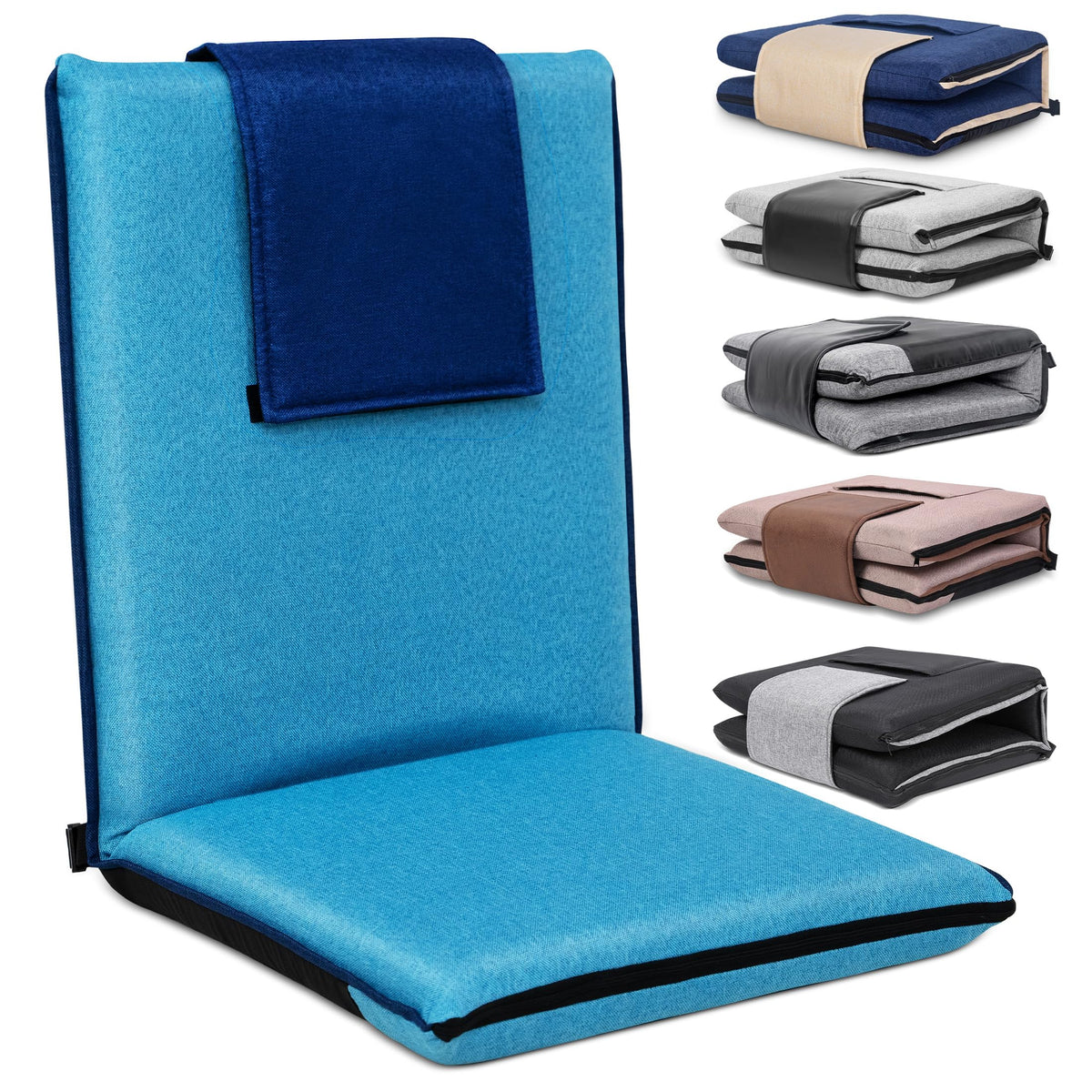 Floor Chair with Back Support Foldable Meditation Seat (Bright Blue & Dark Blue)