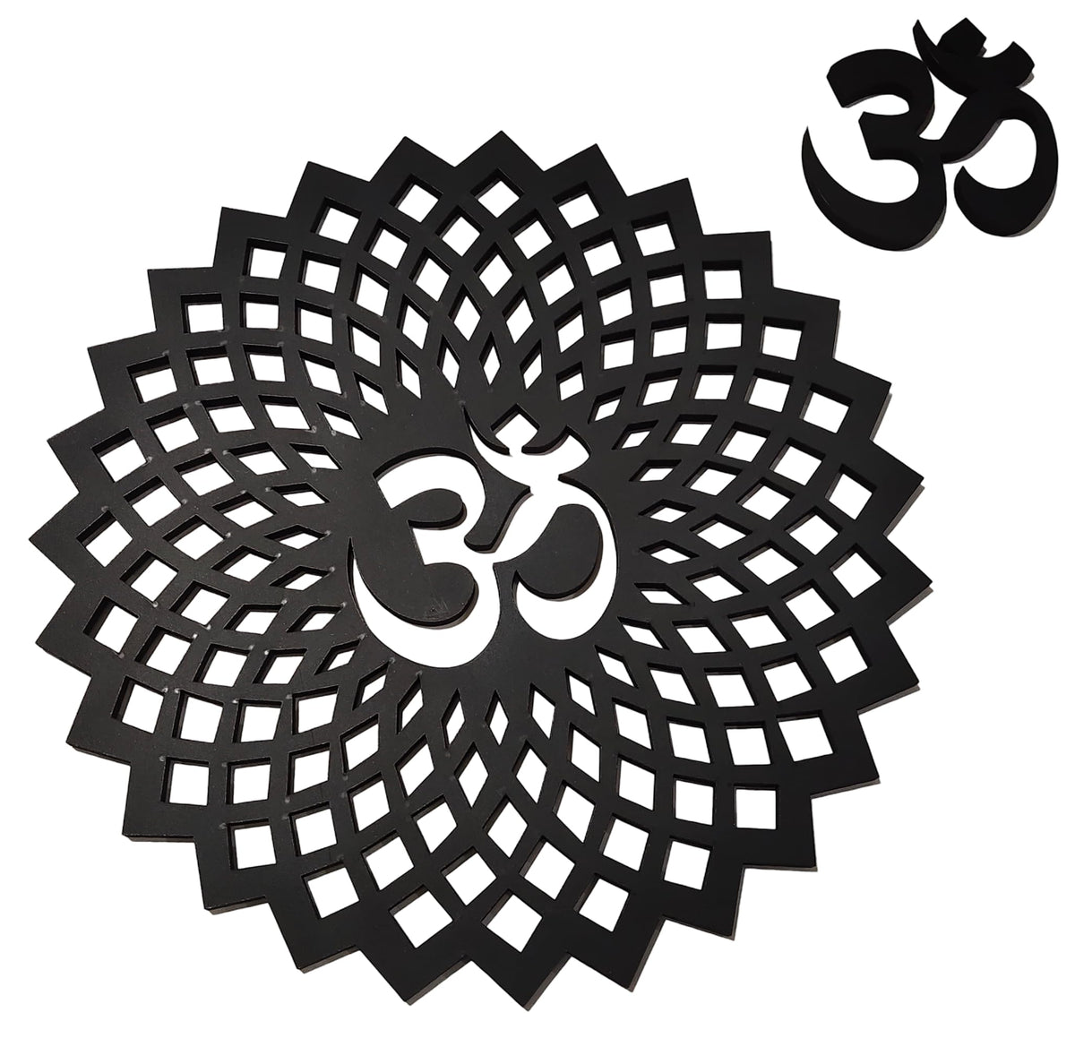 Black Om Round Decorative Wall Art Mdf Wooden Om Chakra For Temple (GEOMETRY OM-Black / 24"L x 24"W)