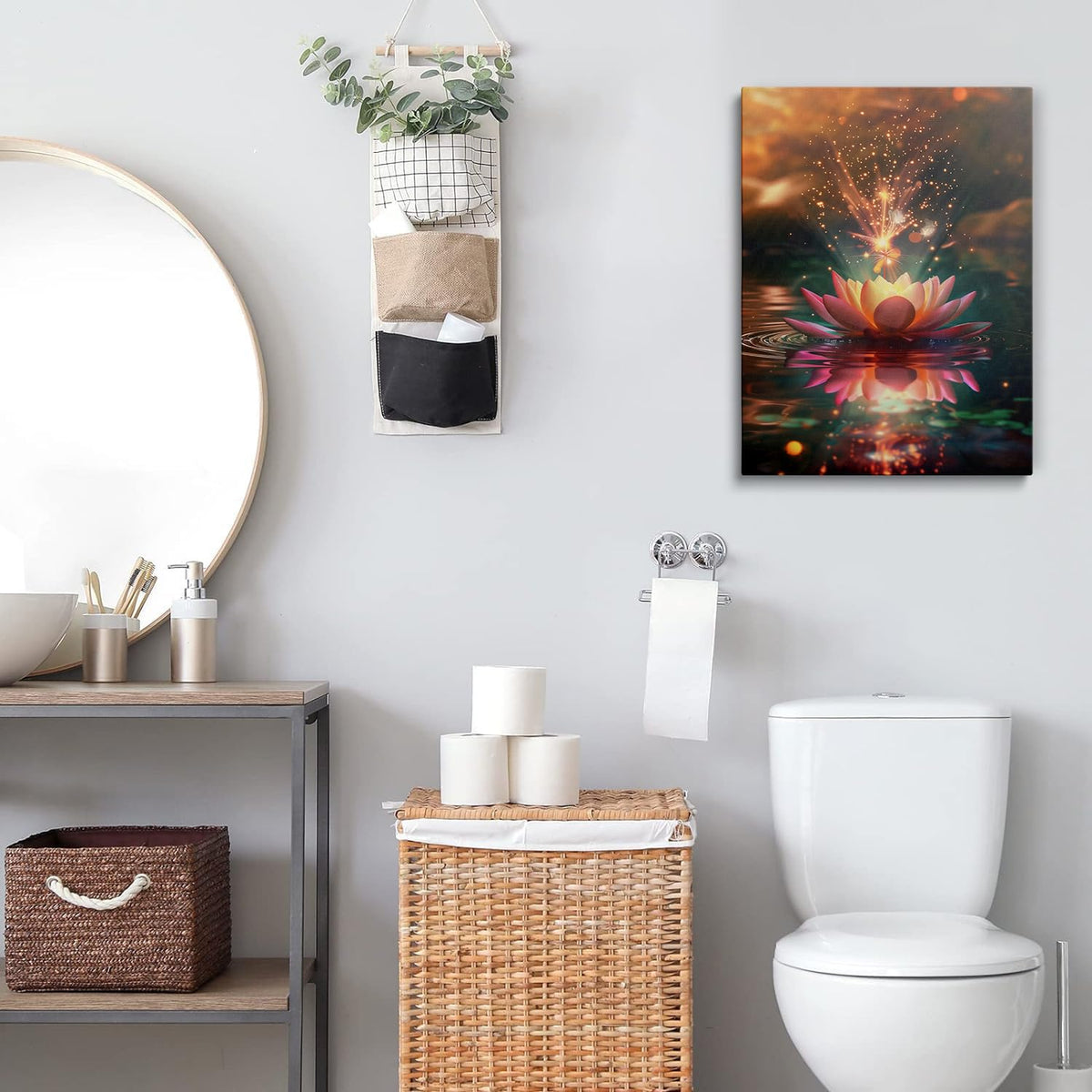 Lotus Flower Canvas Wall Art Framed Serene Botanical Spa Decor 16x24 Inch (Glowing Lotus / 24"L x 16"W)