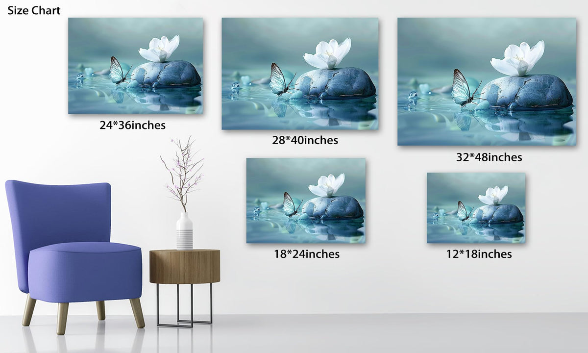 Zen Wall Art White Lotus Flower Canvas Prints for Spa Bathroom Decor (Zen Stones Canvas Frame-21 / 36"L x 24"W)