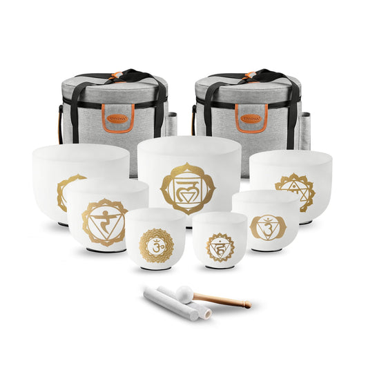 432Hz 7" 12" Gold Chakra Design Crystal Singing Bowl Set of 7 (7-12 Inch 432Hz / Gold Chakra)