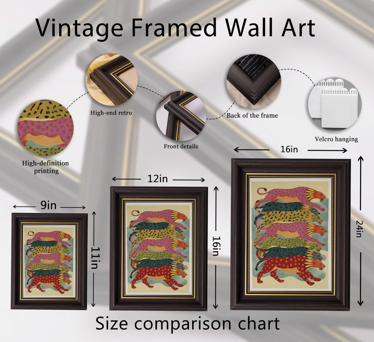 Framed Stacked Colorful Leopard Wall Art (Leopard / 16"L x 12"W)