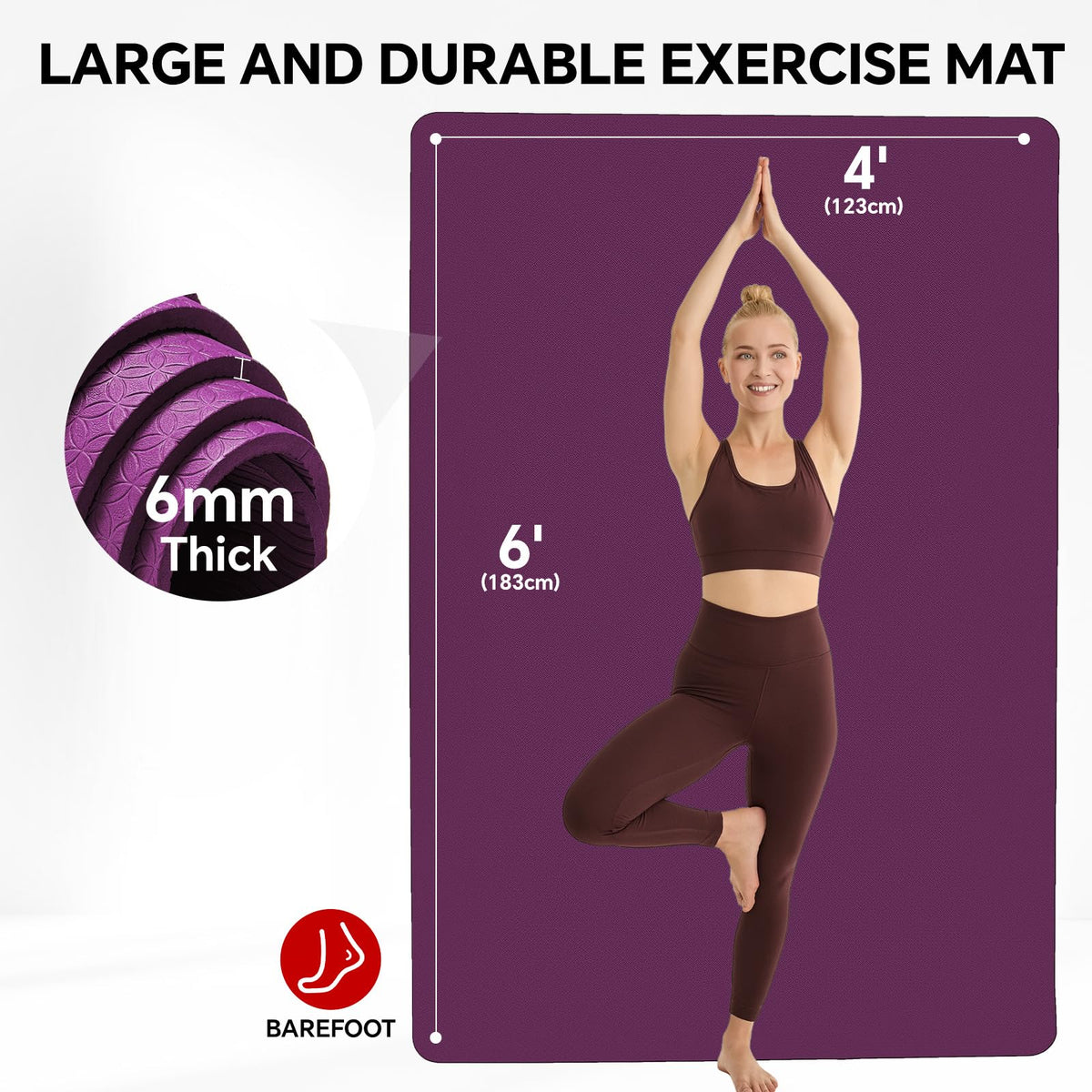 Extra Large Yoga Mat 6'x4' (Purple / 72" x 48" x 0.25")