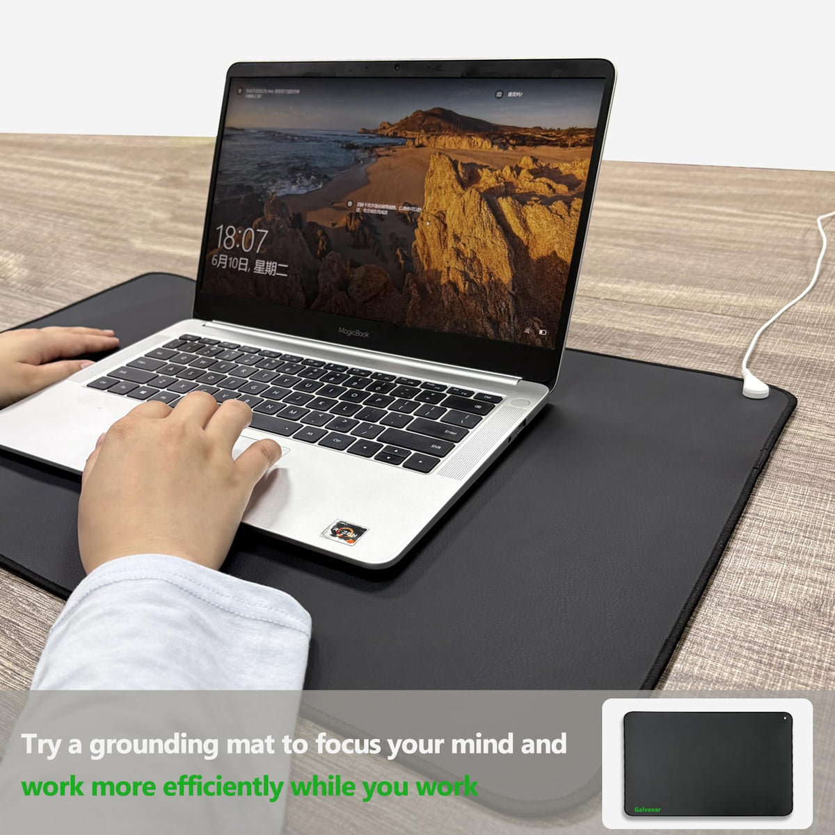 Grounding Mat for Feet Earthing Pad with 15ft Cord Conductive Carbon Fiber for Improved Sleep Pain Relief Muscle Relaxation Stress Reduction Wellness Mat for Bed Desk Couch Yoga (24*16")