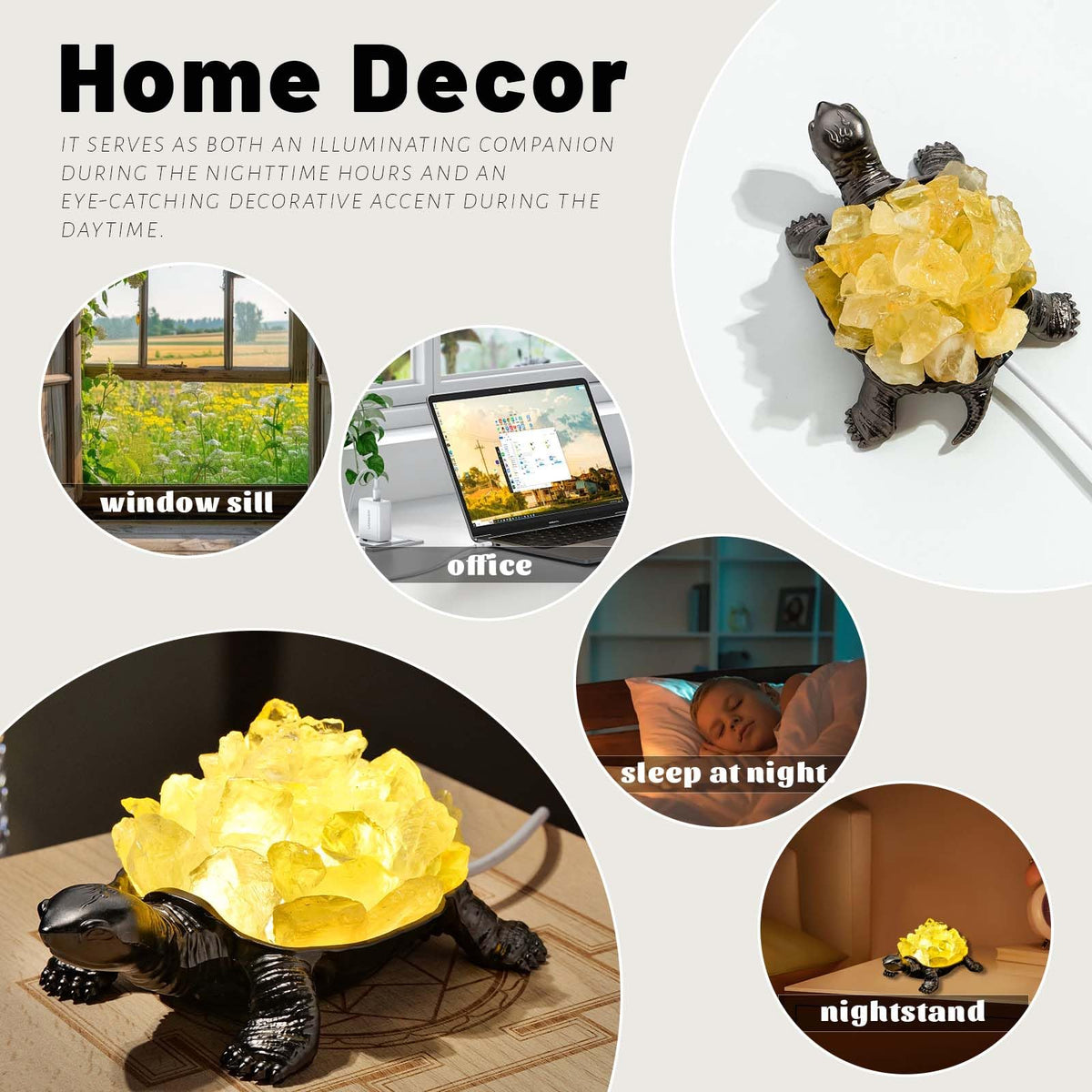 Natural Citrine Turtle Night Lamp Healing Crystal Bedroom Bedside Table Lamp USB Port Home Decor Women Men Gift (Yellow2)