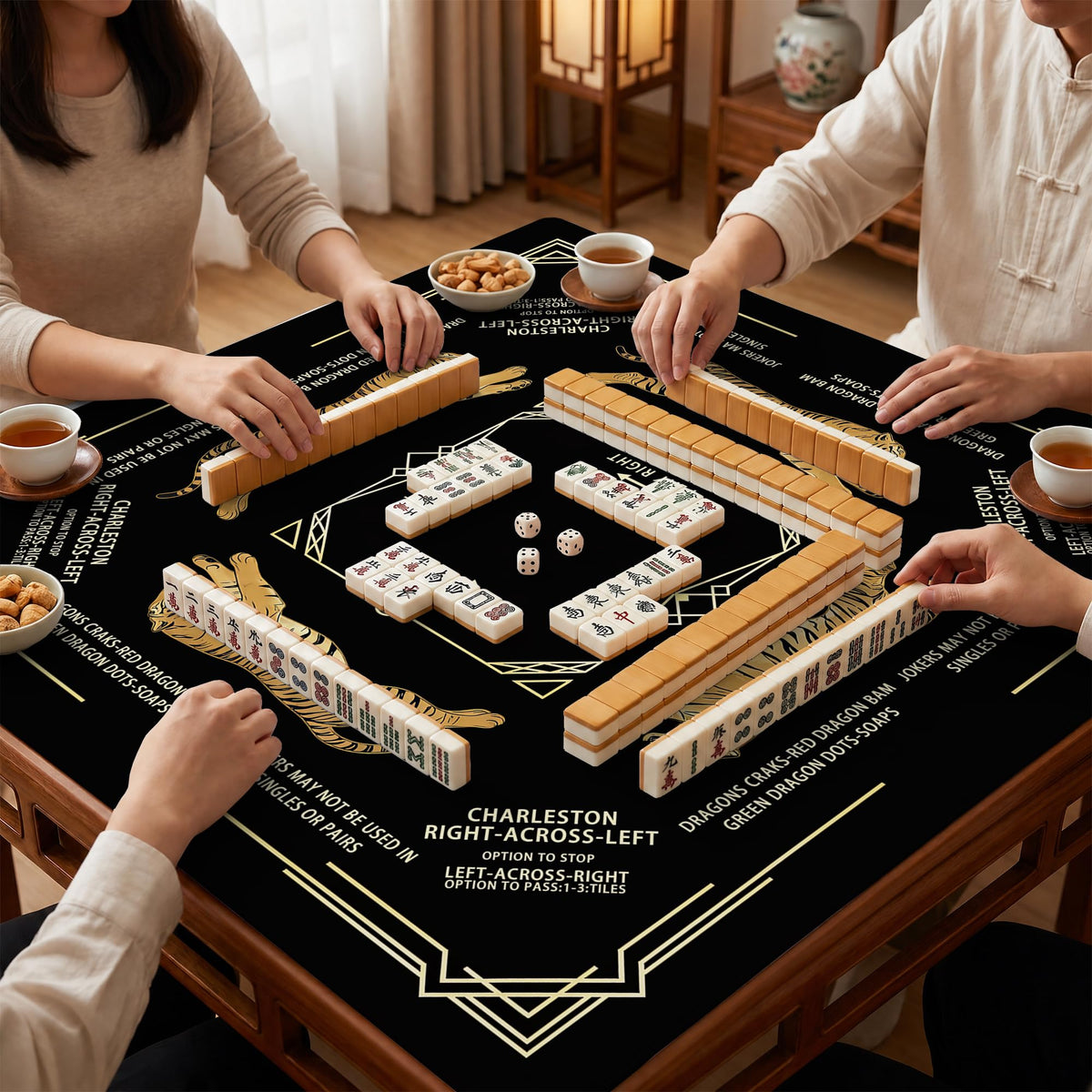Black and Gold Tiger Mahjong Mat 31.5" x 31.5" (Tiger)