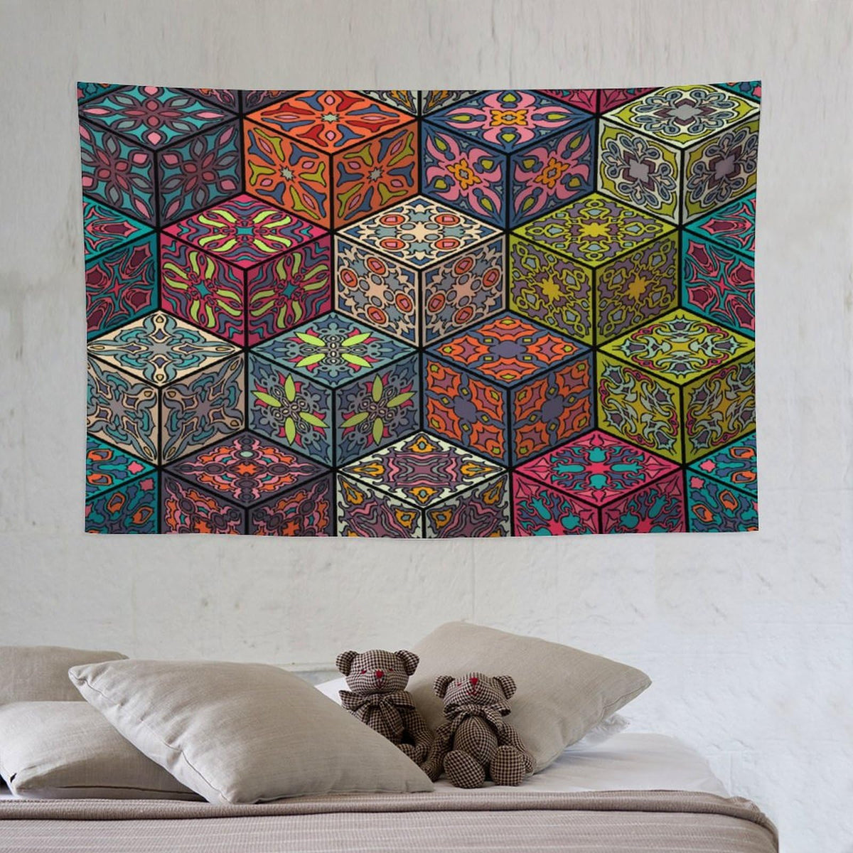 Hippie Bohemian Mandala Tapestry Wall Hanging Indian Flower Floral Texture Print Tapestries Home Decor for Living Room Bedroom Apartment Farmhouse Dorm 40"x60" (40"L x 60"W / Mandala-22)