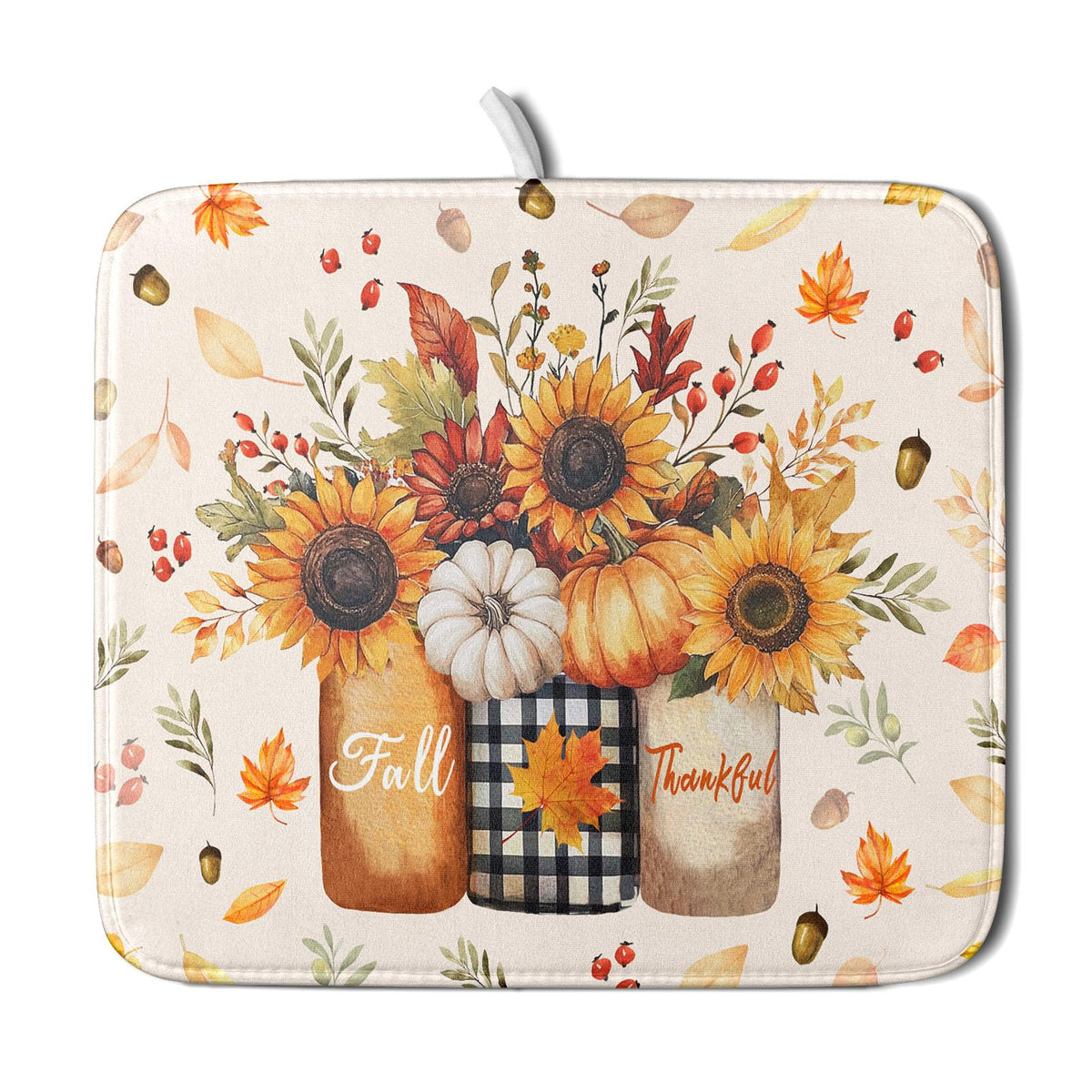 Autumn Sunflowers Vase Dish Drying Mat for Kitchen Counter (Autumn Sunflowers Vase / 16" x 18")