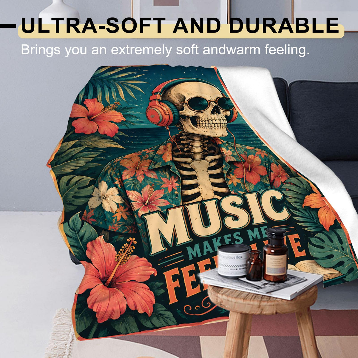 Music Skeleton Flannel Blanket (Music Skeleton / 50x60 inch)