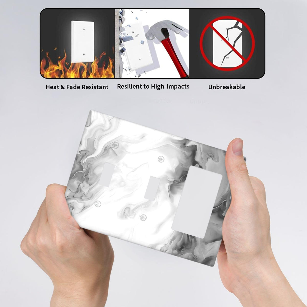 White Black Grey Ombre Marble 3 Gang 2 Toggle 1 Decorator (White Black/Grey Ombre Marble / 2 Toggle 1 Decorator)