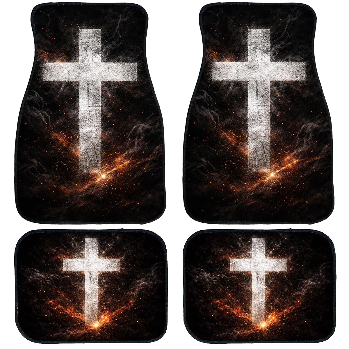 Vintage Jesus Cross Car Floor Mats Set of 4 Black Automotive Foot Mats Rugs Carpet for Car Non (26.8"L x 17.3"W x 0.2"Th / Vintage Jesus Cross)