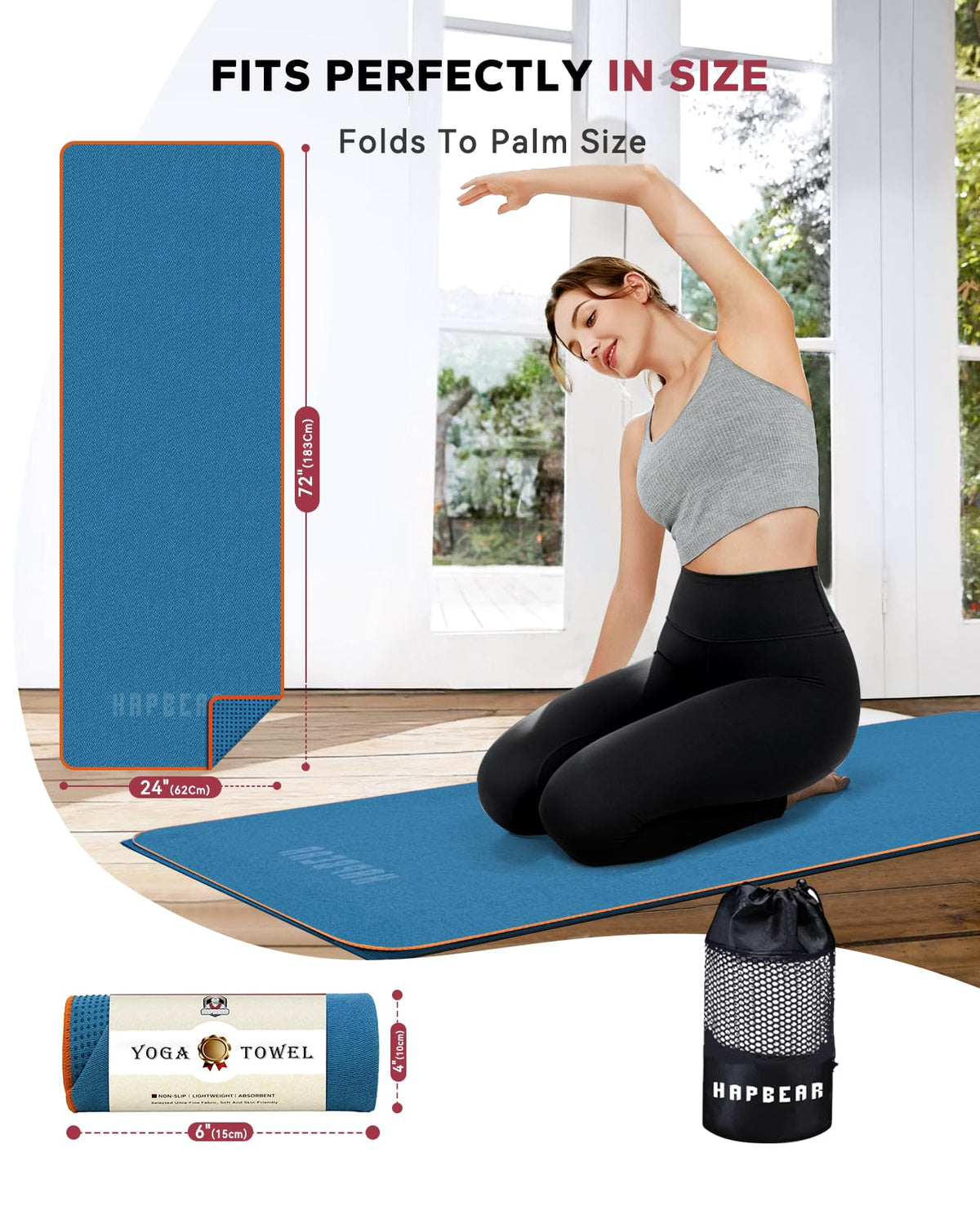 Non Slip Yoga Mat Towel with Grip Dots (Blue)