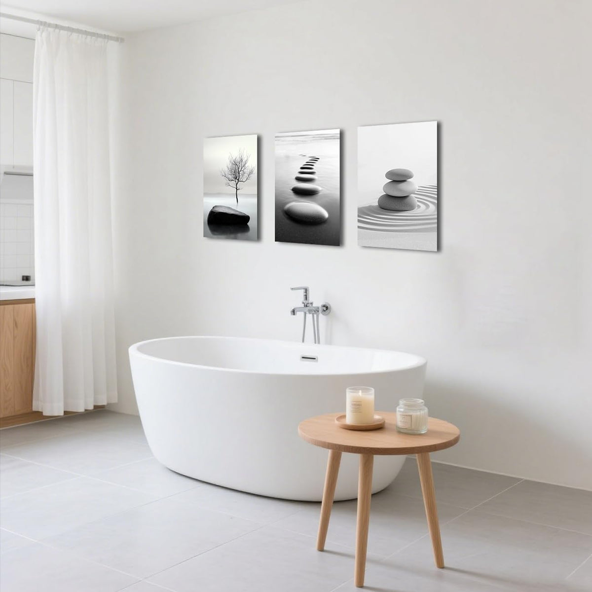 Black and White Zen Wall Art 3 Pieces Stones in Water Picture Canvas Print for Bathroom Spa Stone Painting Yoga Meditation Room Decor Framed (White / 12x16inchx3 Pieces)