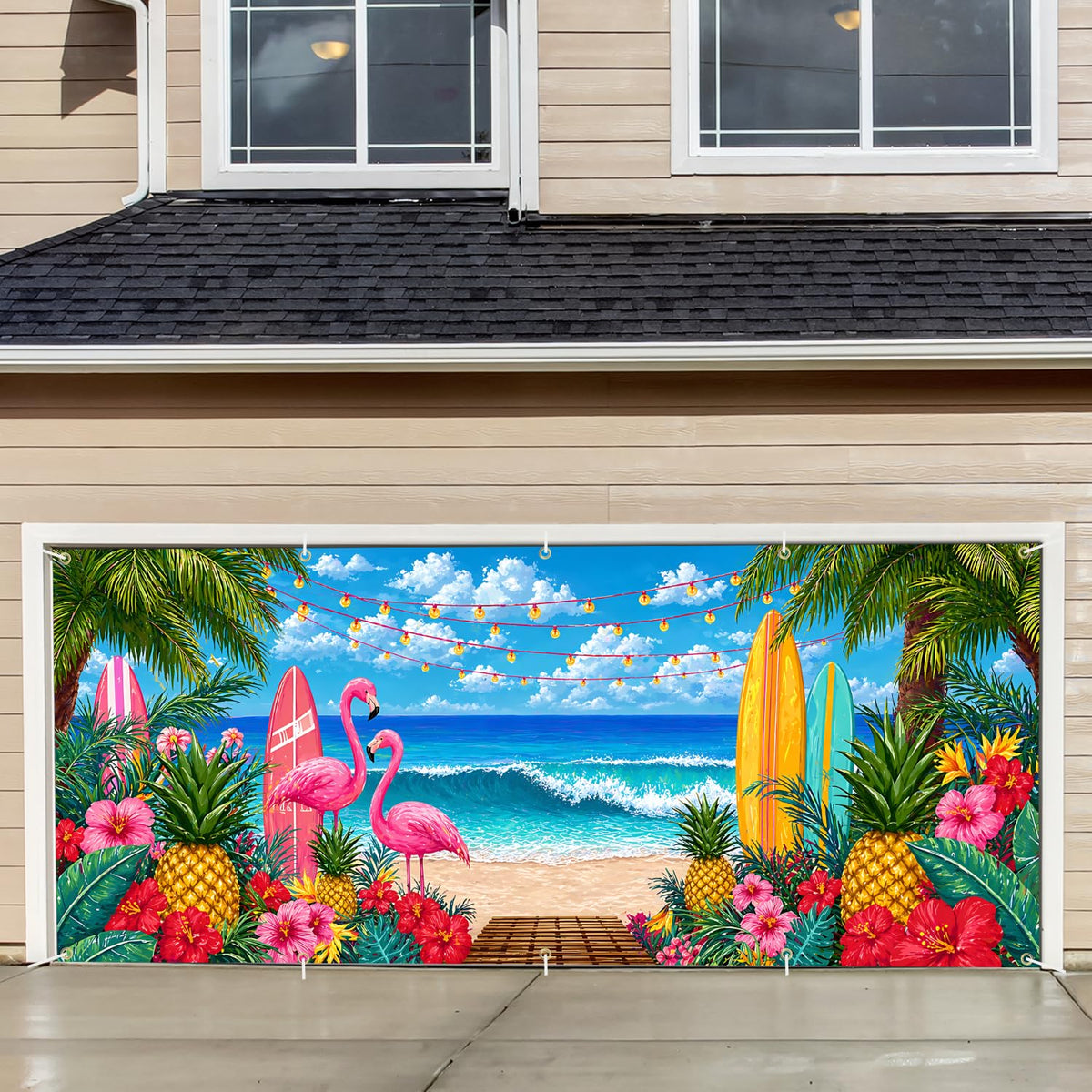 Tropical Beach Garage Door Banner Cover (205 / 7 x 16 ft)
