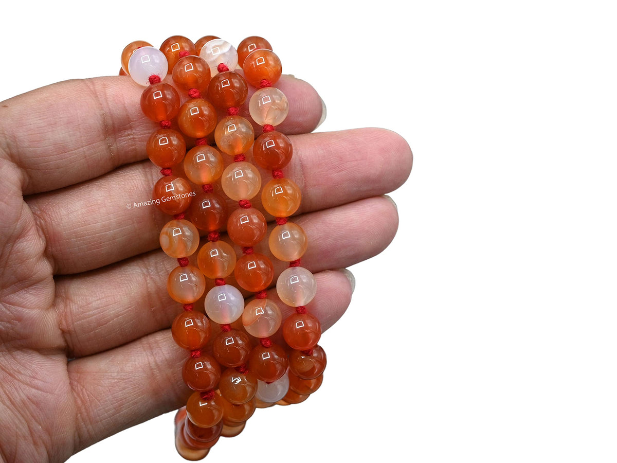 Carnelian Buddhist Prayer Beads Japa Mala with 108 Meditation Beads (Hand Knotted / Carnelian)