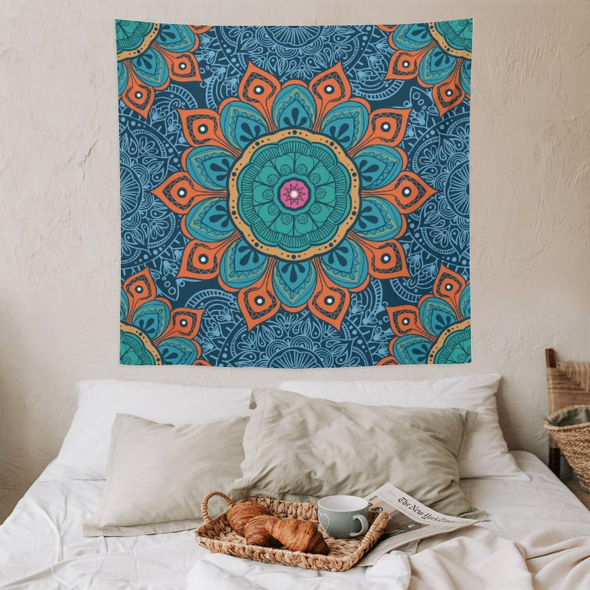 Abstract Mandala Tapestry Wall Hanging Indian Hippie Bohemian Art Floral Texture Pattern Tapestries Home Decor for Living Room Bedroom Kitchen Dorm 60"x60" (60"L x 60"W / Mandala-13)