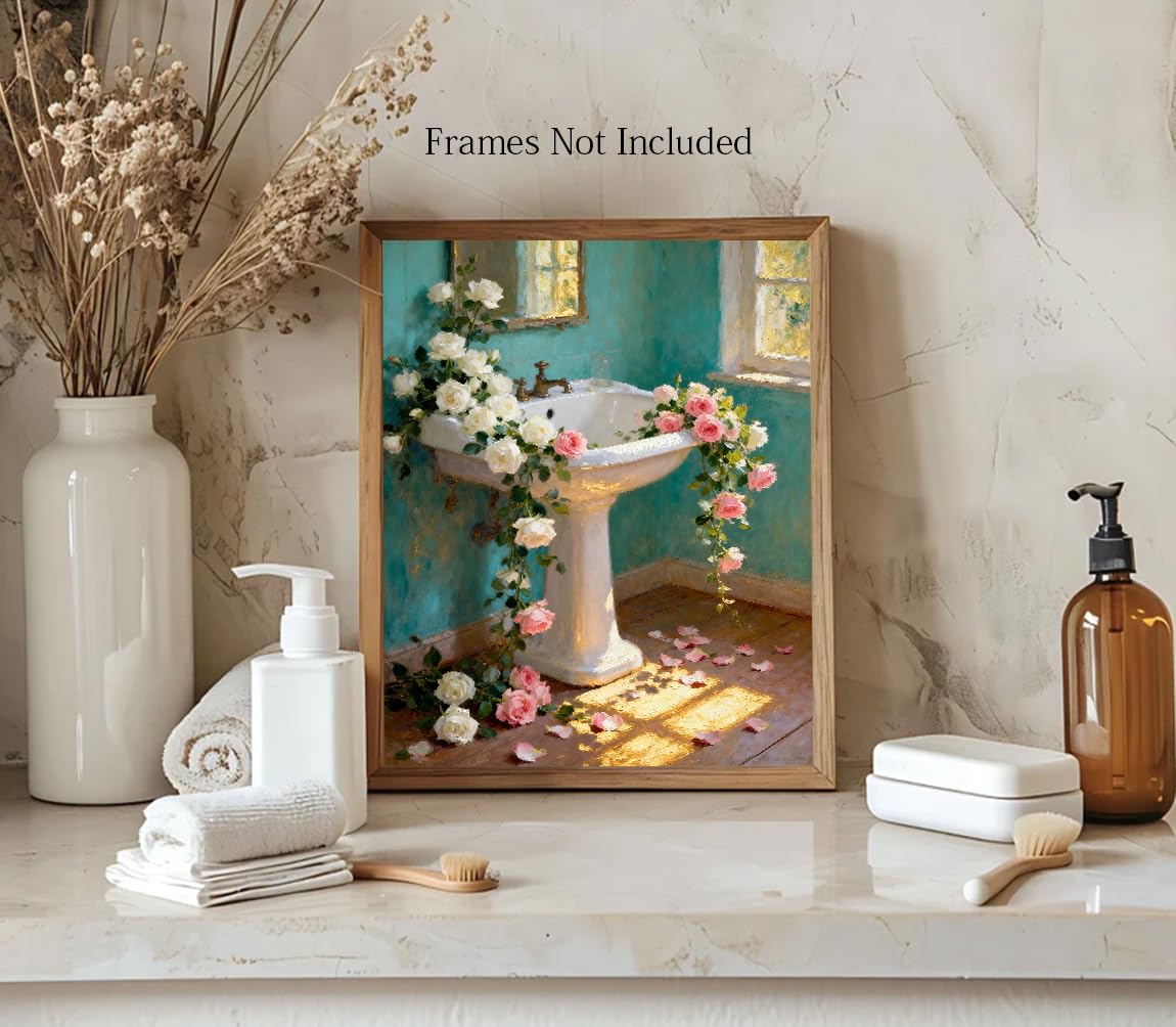 Vintage Floral Bathroom Wall Art Set of 3 (Vintage Floral Bathroom Wall Art Set of 3)
