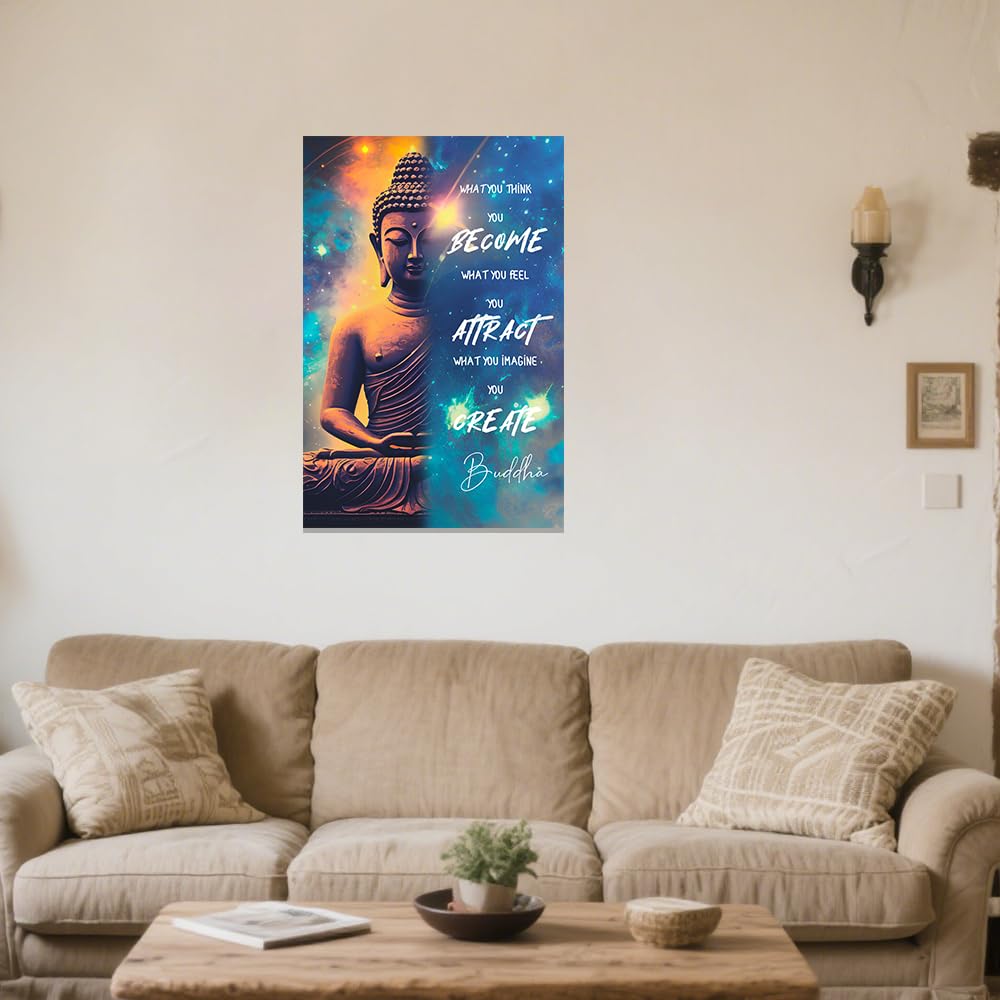 Buddhist Motivational Wall Art Buddha Quotes Canvas Pictures Zen Bathroom Painting Spa Artwork Prints for Yoga Room Office Decor Framed (Orange / 24" x 36")