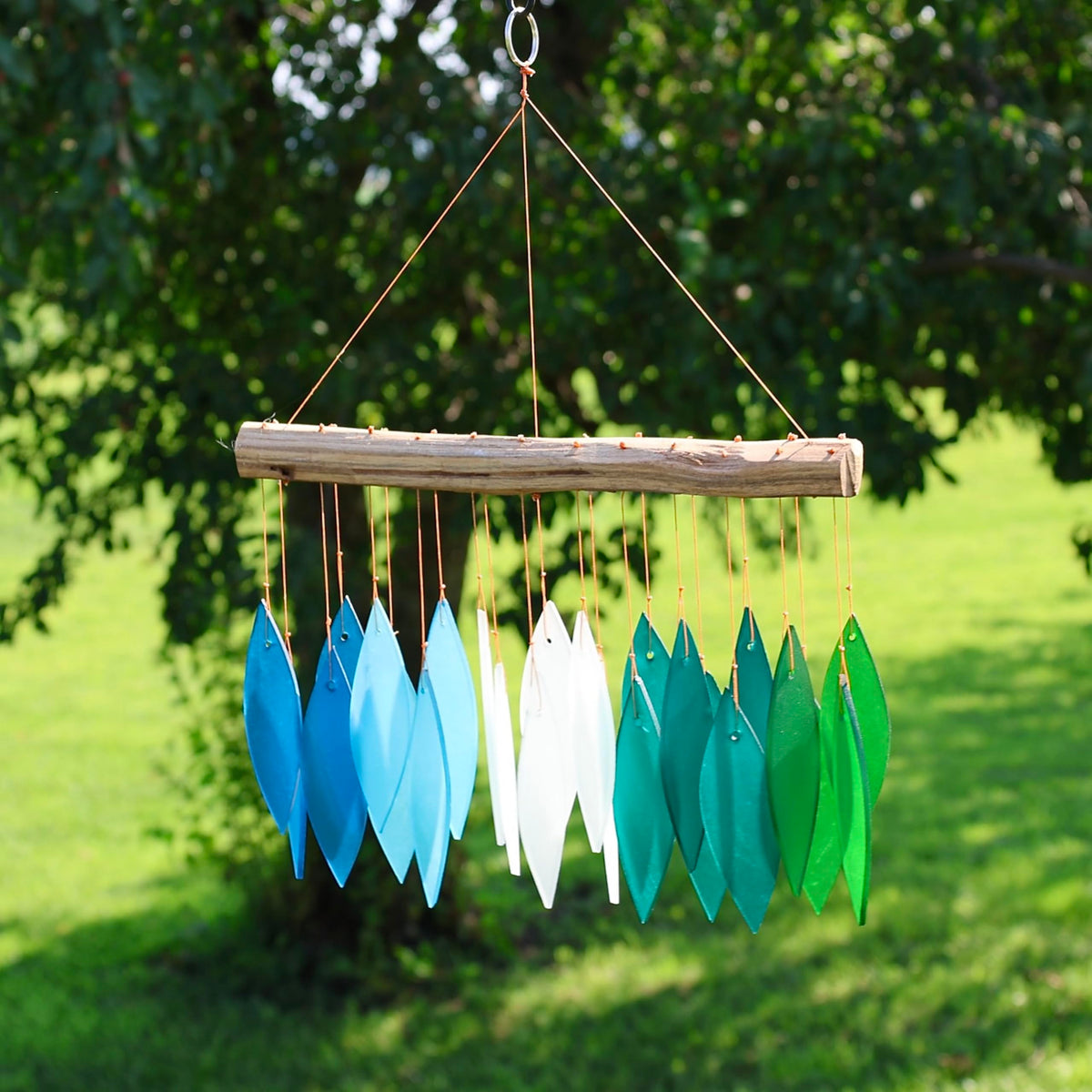 Blue Handworks Gradient Ocean Shades Glass Leaves Wind Chime (Gradient Ocean Shades)