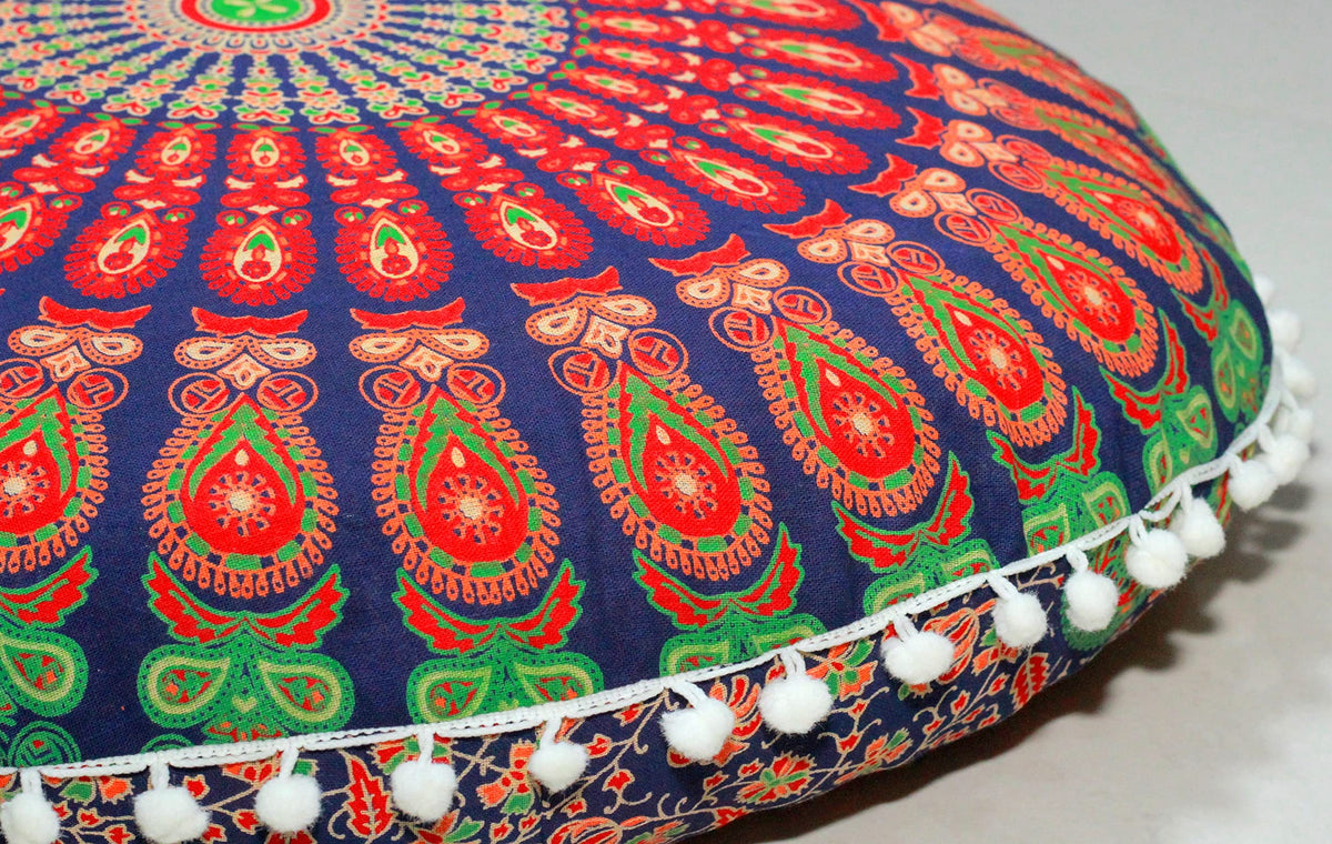 Large Round seat Floor Cushion Chair Ottoman Cover Pouf Pillow Meditation Floor Cushions for Adults Seating pouffe Ottoman Throw Covers Craft Room Furniture for Sitting Cover 22 Inches (Multi Nap)