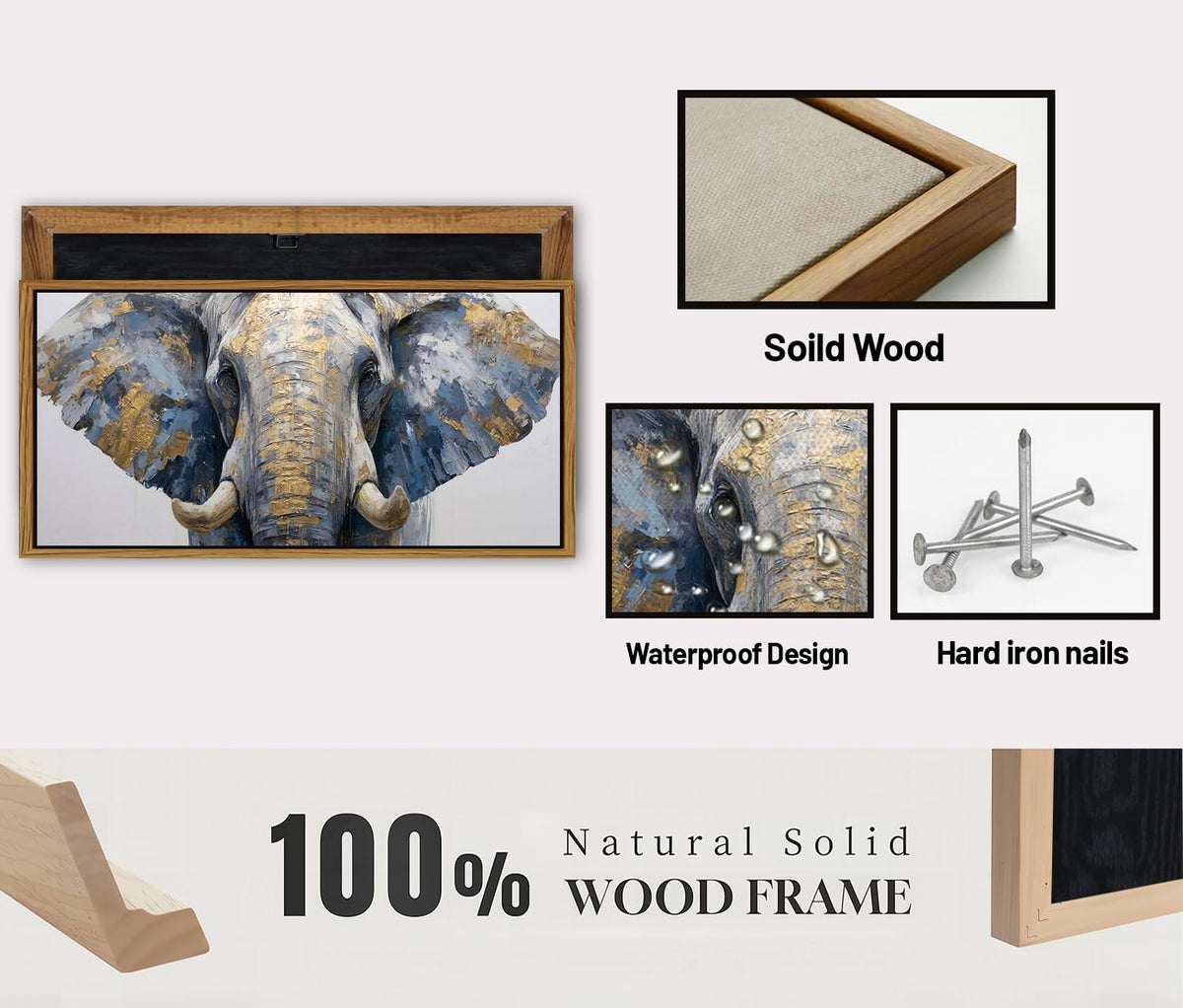 Gray Gold Elephant Wall Decor African Elephant Canvas Wall Art for Living Room Grassland Animal Painting Print Framed Neutral Minimalist Wildlife Picture Modern Artwork Bedroom Office Decoration 20x40 (20"L x 40"W / Elephant)