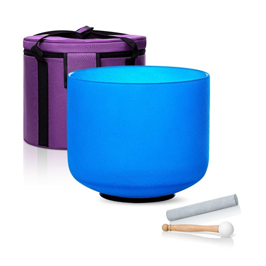 8 Inch Blue G Note 432hz Throat Chakra Crystal Singing Bowl Healing with Carrying Case and Rubber Mallet Suede Strikers Oring (8 inch / Blue G Note)