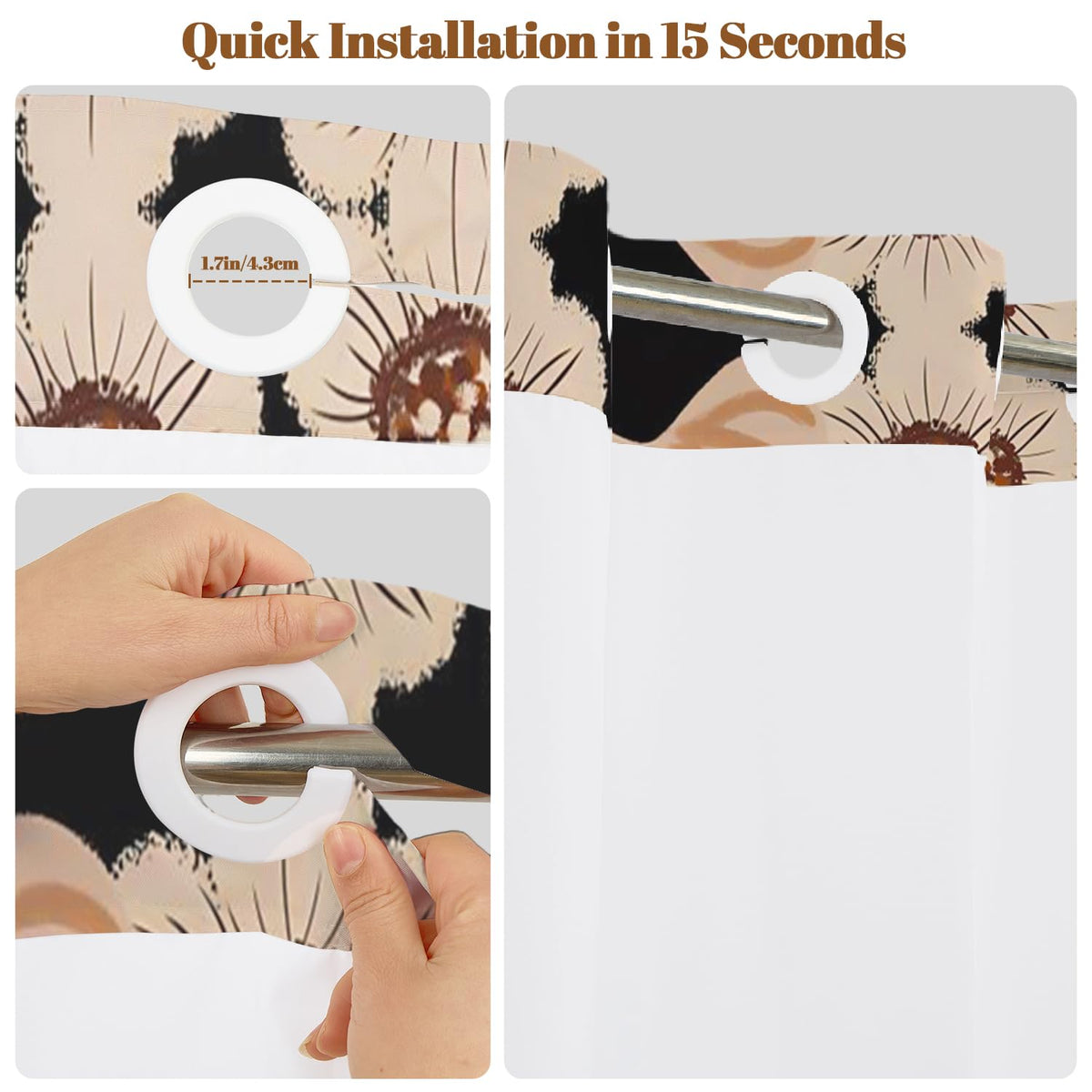 Dark Floral Shower Curtain No Hooks with Liner (Abstract-1)