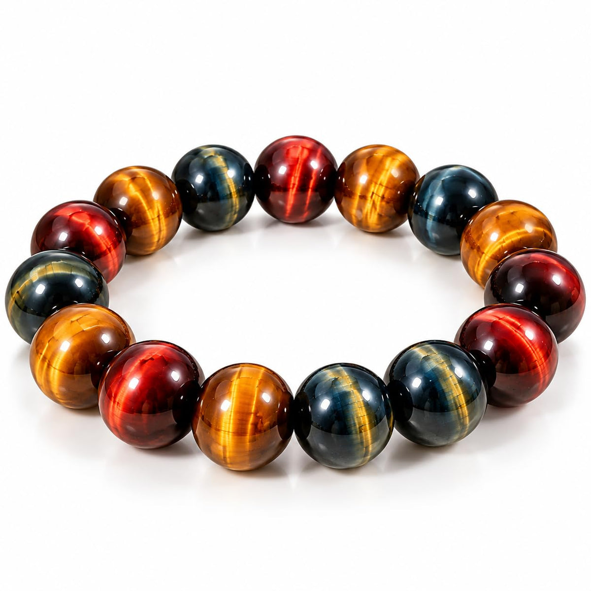 12MM Mixed Tigers Eye Mens Bracelet (12MM Mixed Tigers Eye Mens Bracelet)