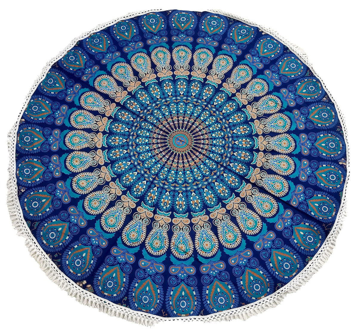 Round Beach Tapestry Turquoise Mandala Throw (3'6" (Round) / Blue)
