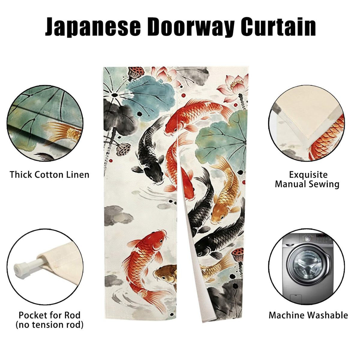 Japanese Doorway Curtains (Multicolored / 33.5"W x 47.2"L (Pack of 1))