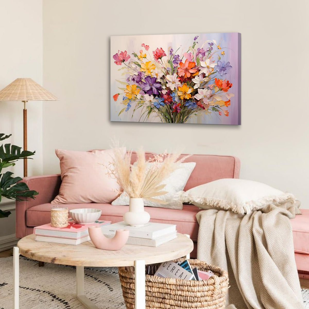 Colorful Daisy Poppy Wall Art Flower Picture Bedroom Wall Decor Wildflower Painting for Living Room Canvas Print Floral Bouquet Nature Poster Modern Artwork Bathroom Kitchen Home Decorations 24x36” (36"L x 24"W / Flower)