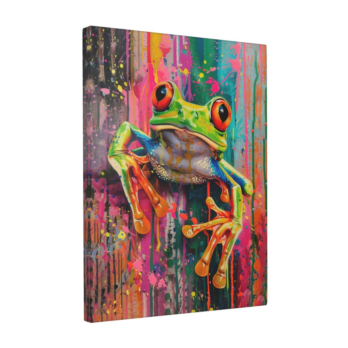 Banksy Frog Canvas Wall Art Abstract Prints Painting Framed ArtWork 12"x16" (Graffiti Frog / 16"L x 12"W)